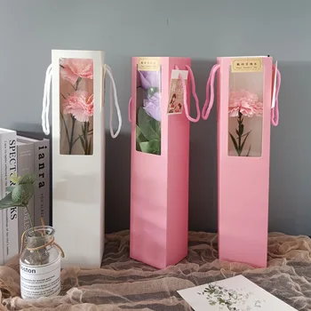 10pcs פרח תיק סרט קופסא מתנה חלון שקוף יחיד גזע התיק של אמא יום, זרי פרחים ליום האהבה כף יד התיק