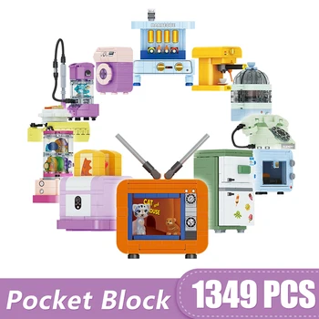 1349PCS אבני בניין לבנים מיני רטרו מכשירי חשמל ביתיים טלוויזיה, מכונת קפה צעצועים עבור בנות בנים ילדה מודל סטים