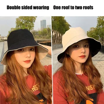 1Pc דו צדדי דלי כובעי נשים לקיץ, קרם הגנה כובע פנמה גברים Soild צבע Sunbonnet Fedoras חיצונית דייג כובע החוף קאפ