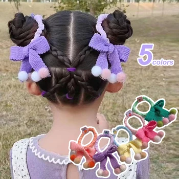 1Pc של ילדים סריגה קשת Elastics שיער קשרים חמוד קטיפה כדור גומיות לשיער קוקו שיער החבל אביזרים לשיער