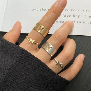 2 חתיכה להגדיר טבעת יצירתי פרפר הלב הירח פטריות פאנק סגנון זוג טבעות מתכוונן תכשיטים הסיטוניים בנות פריטי אופנה