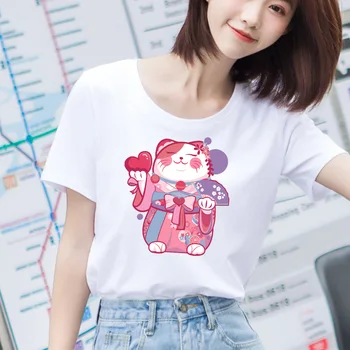 2020 יפנית חולצת נשים קיץ Kawaii גרפי החולצה ה-90 אסתטי אישה חולצת טי חתול חמוד Harajuku חולצה Feminina Tumblr העליון