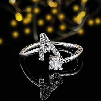 2023 אופנתי חדש 26 אותיות צבע כסף אופנה טבעת מתכווננת עבור נשים המסיבה מתנה תכשיטים הסיטוניים R6148