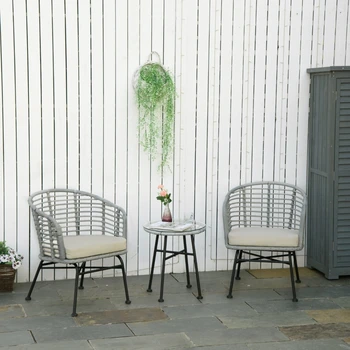 3 יח ' פטיו סיבוב קש ארוג ביסטרו Set w/ 2 כסאות, שולחן קפה בגינה