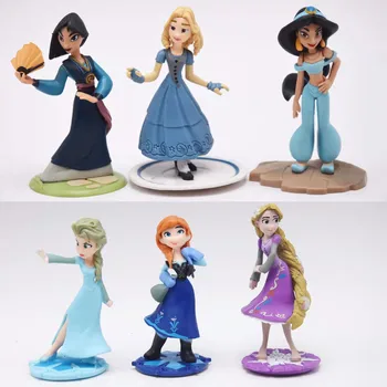 6Pcs/סט דיסני אנימה הנסיכה קפוא אלסה, אנה, רפונזל, יסמין מולאן קריקטורה PVC דמויות בובות מודל צעצועים מתנות