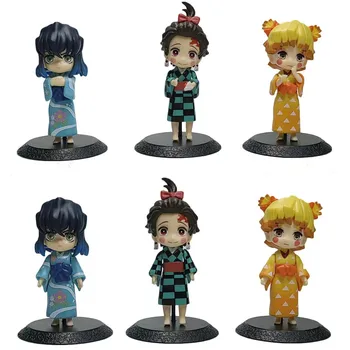 6pcs/סט שד קוטלת אנימה דמויות Tanjiro של אגאצאמה Zenitsu Hashibira אינסוק PVC דגם אוסף הבובות צעצוע מתנות
