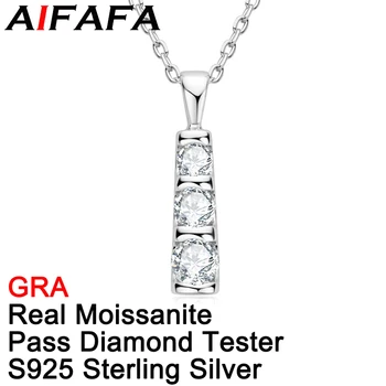 AIFAFA אמיתי Moissanite שרשרת תליון זהב לבן 18K ציפוי 925 כסף טהור חן הצוואר תכשיטים לעבור יהלום הבוחן