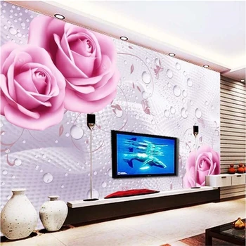 beibehang טפט מותאם אישית ציורי הקיר תמונה רוז טיפות 3D סלון, חדר השינה, ספת הטלוויזיה רקע ציור דקורטיבי טפט