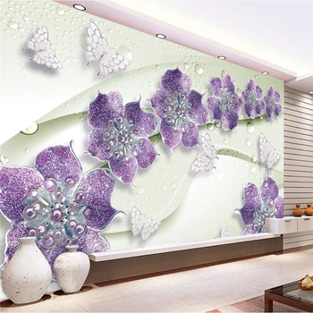 beibehang תמונה מותאמת אישית טפט 3D פרסקו קיר מדבקה סגולה יהלומים פרפר פרח רקע קיר המסמכים דה parede