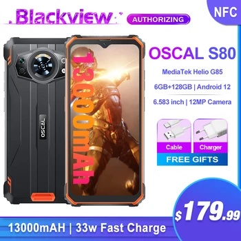 Blackview Oscal S80 מחוספס החכם 6.58 אינץ מסך הטלפון הנייד 13000mAh 6GB 128GB אנדרואיד 12 NFC עמיד למים הסלולר G85