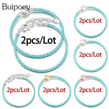 Buipoey 2 Pack 6 סגנונות תכלת כחול עור אמיתי צמידים לגברים נשים Diy צמיד ילד ילדה ילד חרוזים צמיד מתנה
