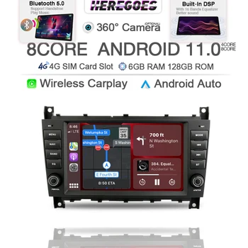 Carplay DSP אנדרואיד 11.0 רדיו במכונית עבור מרצדס בנץ C-Class 203/סי-איי-סי 203 GPS רדיו נגן מולטימדיה סטריאו 4G LTE 8+128G 2din