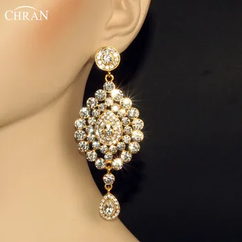 CHRAN אופנה זהב, צבע כסף זרוק Crystal להשתלשל זמן עגילים נשים הסיטוניים הצהרה כלה תכשיטים ואביזרים