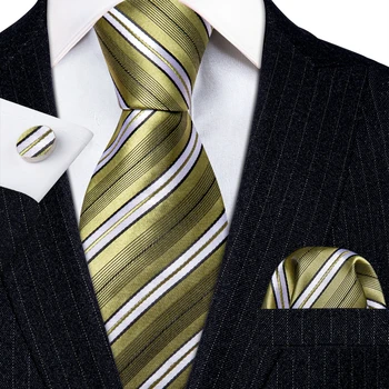 Desinger Mens קשרי זהב לבן עם פסים אדום ירוק כחול סגול שחור אפור עניבה הנקי חפתים מתנת החתונה בארי·וואנג 6301