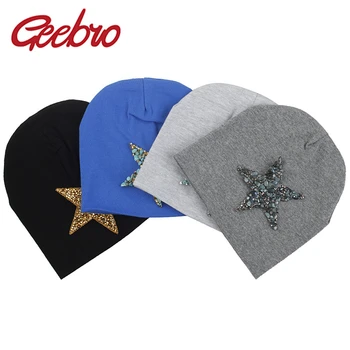 Geebro חדש מוצק לשני המינים אבני חן כוכב כובע תינוק ילדה ילדים פעוט כותנה רך חמוד חורף חם Skullies ביני כובעים כובע
