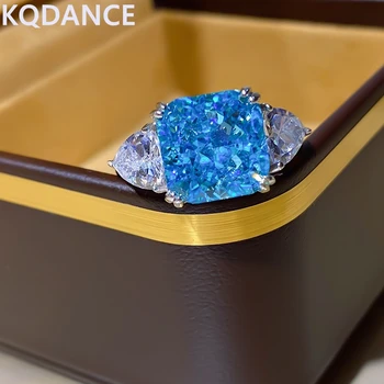 KQDANCE 925 כסף סטרלינג אמרלד לדמות Moissanite כחול תרשיש חן 5Ct טבעת יהלום עבור נשים Anniersary מתנות