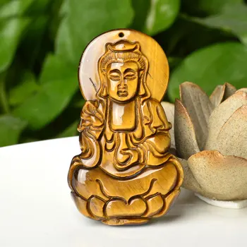 KYSZDL 100% טבעי pseudocrocidolite בודהה, Guanyin תליון מתנה לגברים ונשים עין הנמר, אבן חינם שרשרת חבל