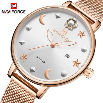 NAVIFORCE העליון מותג נשים שעונים עמיד למים אופנה יצירתי ירח כוכבים עיצוב גבירותיי צמיד שעון יד שעון Relogio Mujer