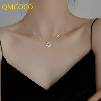 QMCOCO צבע כסף שרשרת לנשים מגמה חדשה אלגנטי מתוק עיצוב לבן זירקון עצם הבריח שרשרת תכשיטים מתנות יום הולדת