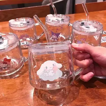 Sanrio הלו קיטי זכוכית קשים הכוס שלי מלודי Kuromi ההגירה Cinnamoroll Kawaii אביזרים קשים עם כיסוי