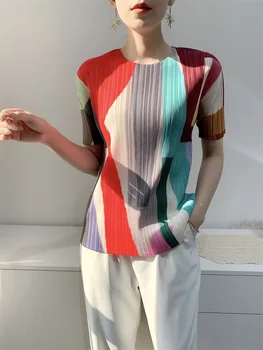 Sanzhai קפלים העליון של נשים 2023 הקיץ חולצה הדפסה גרפית מזדמן צוואר עגול שרוול קצר לנשים בגדים חולצות