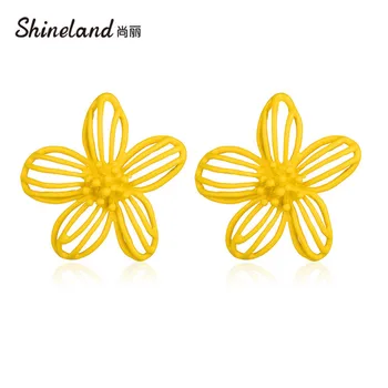 Shineland בוהמי מתוק תכשיטים פרח צהוב חלול עגילים לנשים אופנה הקיץ Brincos Boucle ד ' אורייל מתנה