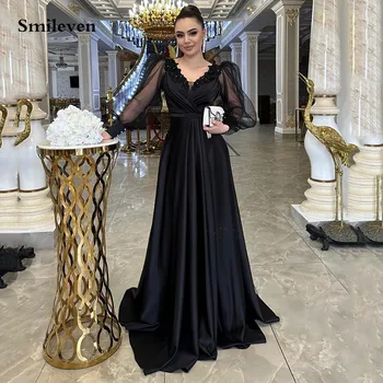 Smileven שרוול ארוך הסעודית ערב שמלות חרוזים קפלים את כתף שמלות לנשף החלוק דה Marieer נשף שמלת מסיבת