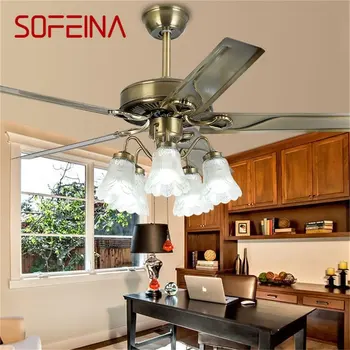 SOFEINA קלאסית מאוורר תקרה אור גדול 52 אינץ ' מנורה עם שלט רחוק מודרני פשוט LED בסלון הבית.