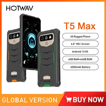 T5 מקס HOTWAV 4G מחוספס נייד אנדרואיד 13 MTK6761 OS NFC 6050mAh סוללה 4GB 64GB 6.0 אינץ ' מסך שלוש ההגנות טלפון
