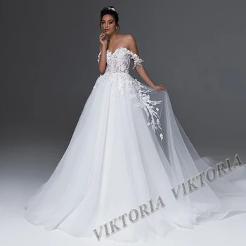VIKTORIA מפואר שמלת החתונה 3D פרח תחרה לנשים 2023 מחוץ כתף טול קו A אפליקציות Vestidos דה נוביה בהזמנה אישית