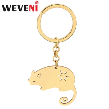 Weveni פלדה אל חלד מצופה זהב חידוש העכבר מחזיקי מפתחות מחזיק מפתחות חיות קסם שקית קישוטים מחזיקי מפתחות עבור נשים ילדים מתנות