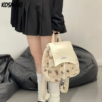 Y2k יוקרה עיצוב מזדמן Schoolbags נמר טלאים טלאים פלאפי תרמילים אופנה קוריאנית מתוק תרמיל לנשים תלמיד