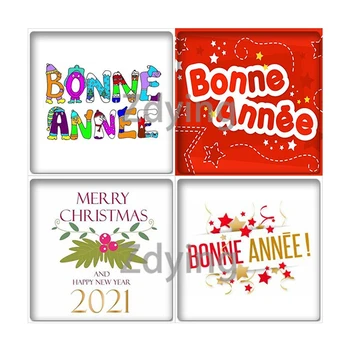 Zdying 2021 חג המולד צרפתית שנה חדשה צורת ריבוע זכוכית קבושון תמונה הדגמה על בסיס מגש שטוח בחזרה תכשיטים ממצאים