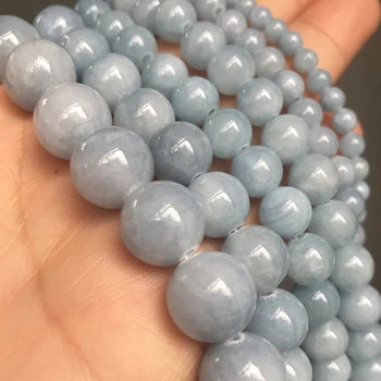 אבן טבעית אור כחול Jades חרוזים עגולים באיכות גבוהה רופפת Spacer חרוזים ליצירת תכשיטים DIY צמידים 15Inch 4/6/8/10/12mm