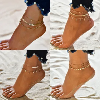 אופנה נשים לב כוכב Anklets סט סנדלים יחפים רגל תכשיט על הרגל הקרסול צמידים נשיים הקיץ החוף רגל שרשראות