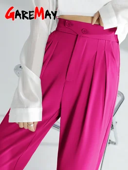 אישה בחליפות מכנסיים קוריאני סגנון אלגנטי ישר קיץ מכנסי נשים חברות מקרית לבן קלאסי רחב מכנסי נשים גבוהה המותניים 2023