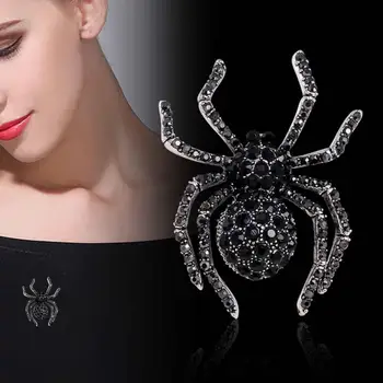 בציר נשים ריינסטון מעוטר עכביש סיכה סיכת תיק תג דש תכשיטים מתנה серебряные брошки prendedor mujer 2020