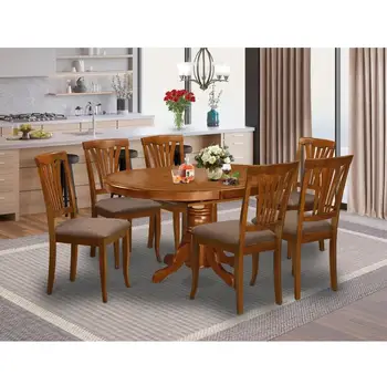 בראון 7pcs אליפסה השולחן עם עלים ו-6 כסאות אוכל