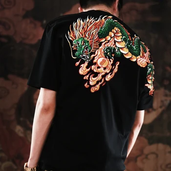גברים הקיץ של ירידה במשקל כבד כתף הדרקון רקומה כותנה חולצה עם תרבות סיניים DesignM-3XL להתאים בגדים גברים