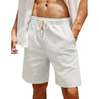 גברים מכנסיים אלסטיים במותניים שרוך הקיץ באגי חופשי מזדמן בכיס מכנסי-חצי לנשימה מגניב עגל באורך קצר טרנינג A30