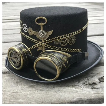 גברים, נשים, עבודת יד Steampunk המגבעת עם ציוד משקפיים הבמה כובע קסמים Cosplay כובע גודל 57CM Steampunk הכובע
