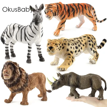 גודל גדול ילדים Emulational בגן חיות צעצועים דמות אריה נמר דגם פלסטיק פרא הבובה על השולחן קישוט ילדים צעצוע
