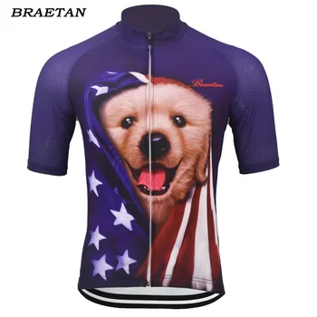 הדגל האמריקני הכלב רכיבה על אופניים ג 'רזי גברים שרוול קצר אופניים ביגוד מצחיק רכיבה על אופניים ללבוש ג' רזי אופניים בגדים braetan