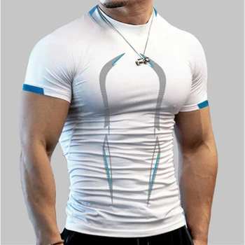 הקיץ פיתוח גוף ספורט העליון גברים יבש מהירה כושר כושר חולצת שרוול קצר אימונים טי דחיסה פועל חולצת טי ספורט