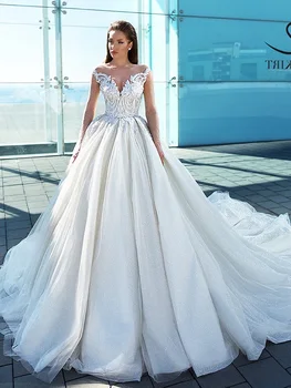 זוהר שרוול ארוך הנסיכה שמלת החתונה 2023 SwanSarah אפליקציות שמלת נשף מתוקה חרוזים הכלה F307 Vestido De Noiva