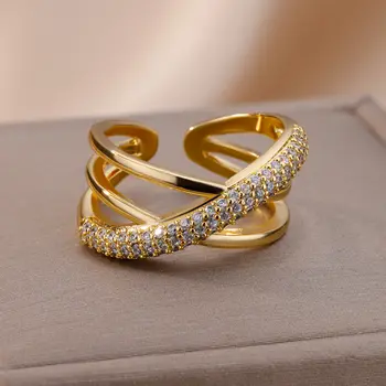זירקון טוויסט שרשרת פתח טבעות לנשים נירוסטה גיאומטריות לימון עטוף טבעת מתכווננת החתונה אסתטי תכשיטים מתנה