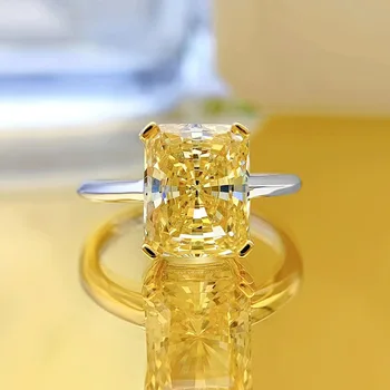 חדש S925 כסף צהוב, טבעת יהלום 8 * 10 קרח פרח קוטור ליידי אופנה תכשיטים