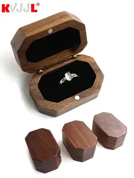 חדש אגוז עץ קופסא תכשיטי טבעת אחסון טבעת מחזיק חתונה כפרית קופסה של טבעת וינטג ' עץ בקופסת תכשיטים 4*6cm