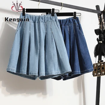 חופשי בתוספת גודל 5XL נשים ג ' ינס קצר 2022 קיץ אופנה קוריאנית אלסטיים מותן קפלים קצרים הגברת Pantsalone נקבה קצר KG029