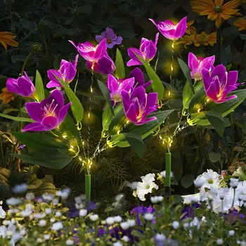 חיצונית סולארית גן אור 2 חבילת השמש Dendrobium סחלב גן יתד אור עם 7 פרחים עמיד למים השמש נתיב האור